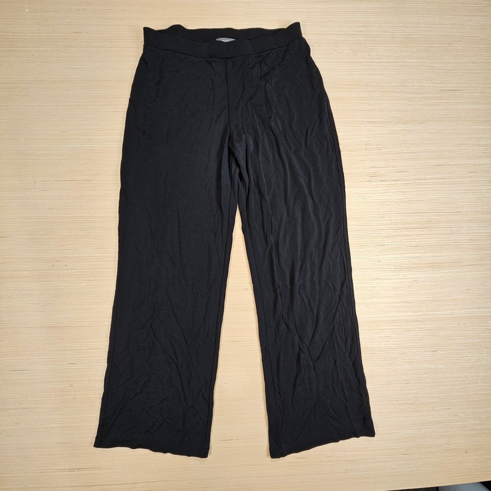 Liz Claiborne Lounge Pant Women M 28x28 Black Rayon Blend Elastic Waist Wide Leg
